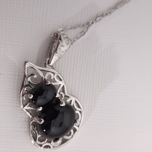 Australian Black Tourmaline Pendant Necklace Sterling Silver - Picture 7 of 12